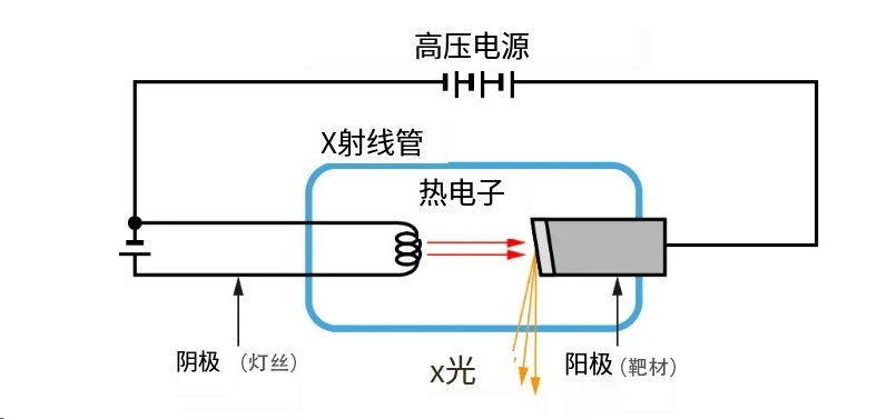 X射线如何产生的-阴极和灯丝共同作用发射电子，电子加速后撞击阳极上的靶材，产生X射线。